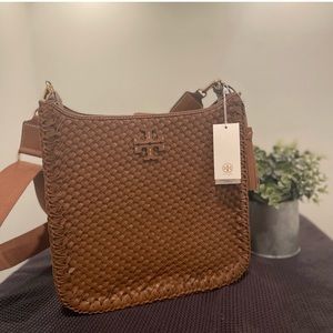 Tory Burch - Theo Woven Web Large Shoulder Bag (Hand woven) Moose Color